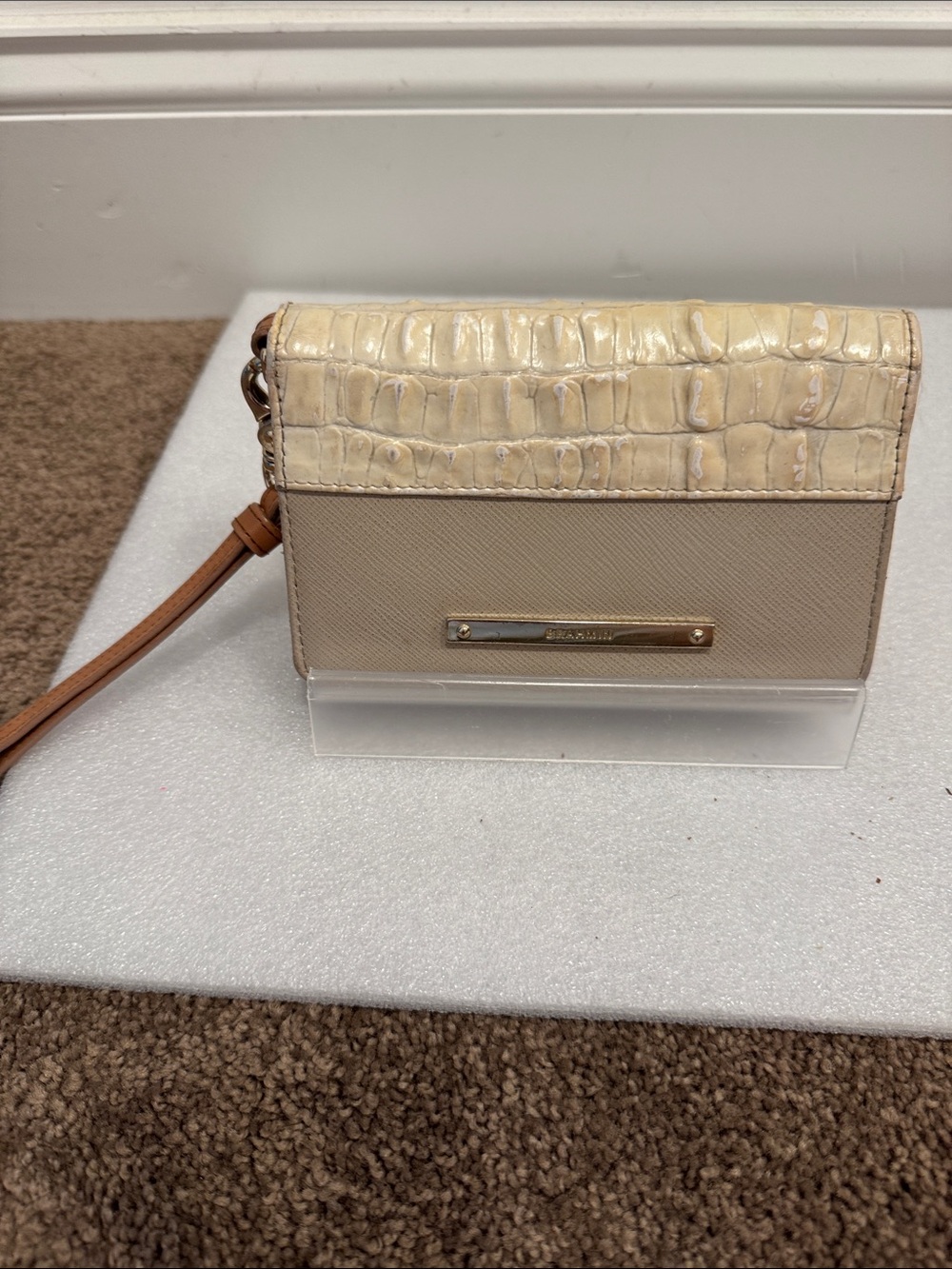 Brahmin croc embossed flap wristlet wallet with coa